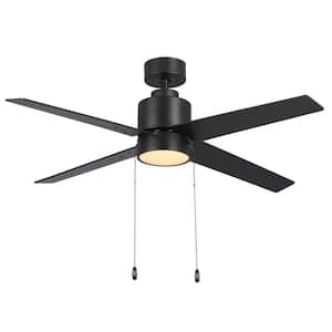 52 in. Integrated LED Indoor Black 4-Leaf Ceiling Fan with Lighting Kit and Reversible