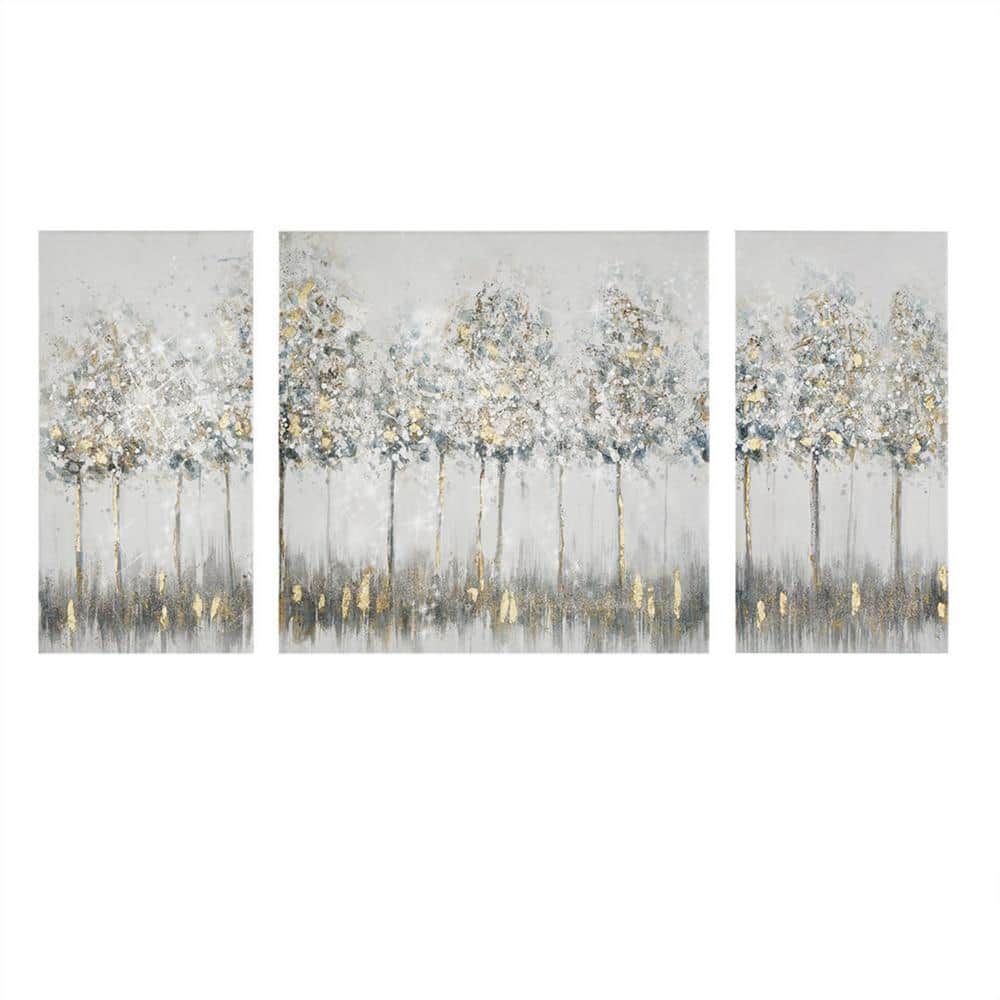 Nordic Gold Trim Blue and Gray Forest Canvas Art Set