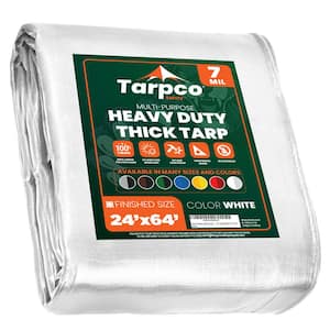 24 ft. x 64 ft. White 7 Mil Heavy Duty Polyethylene Tarp, Waterproof, UV Resistant, Rip and Tear Proof