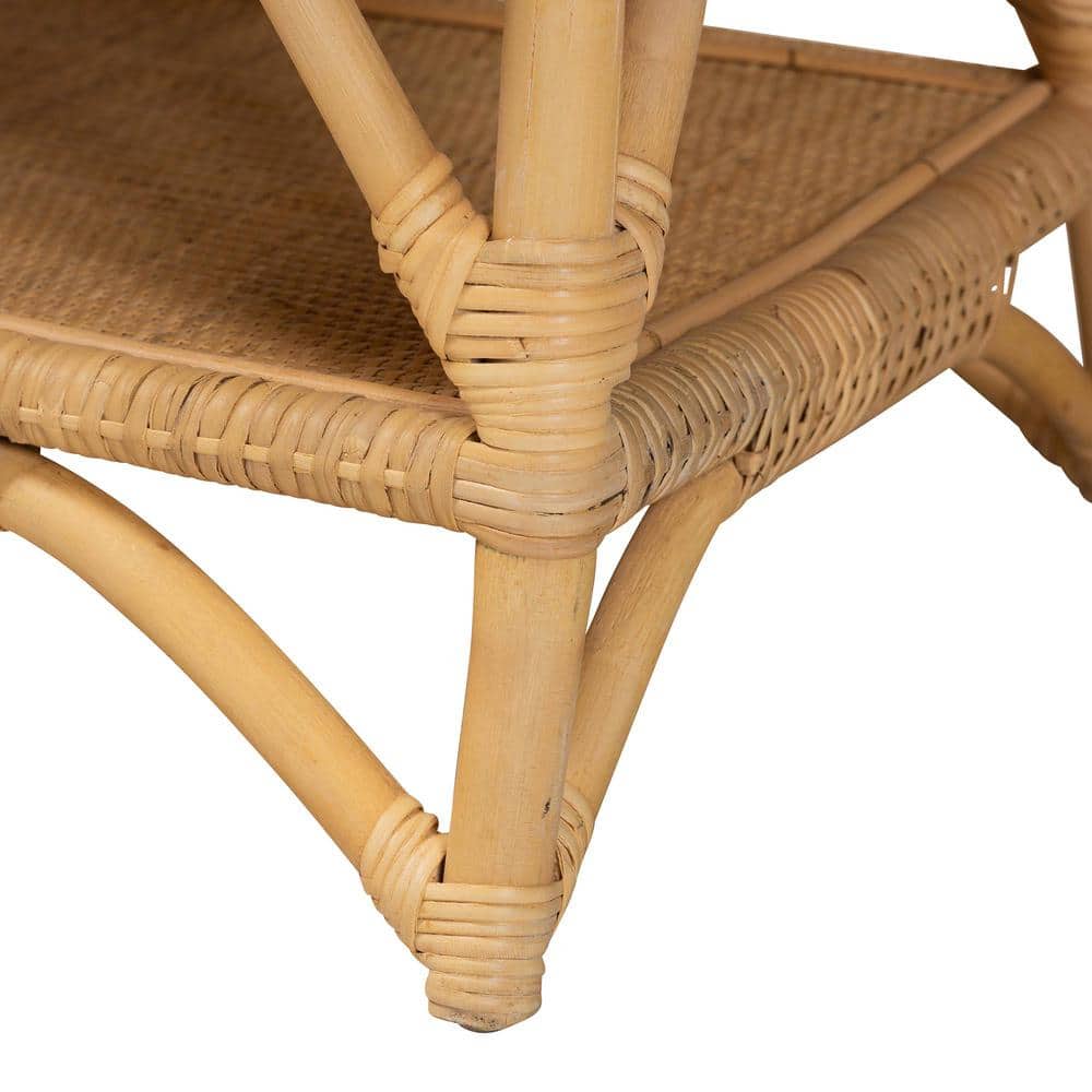 Natural Rattan Bench with Storage and Cushion