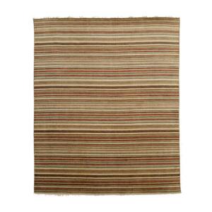 Orange/Green Handmade Wool Transitional Striped Rug, 2' x 6', Area Rug