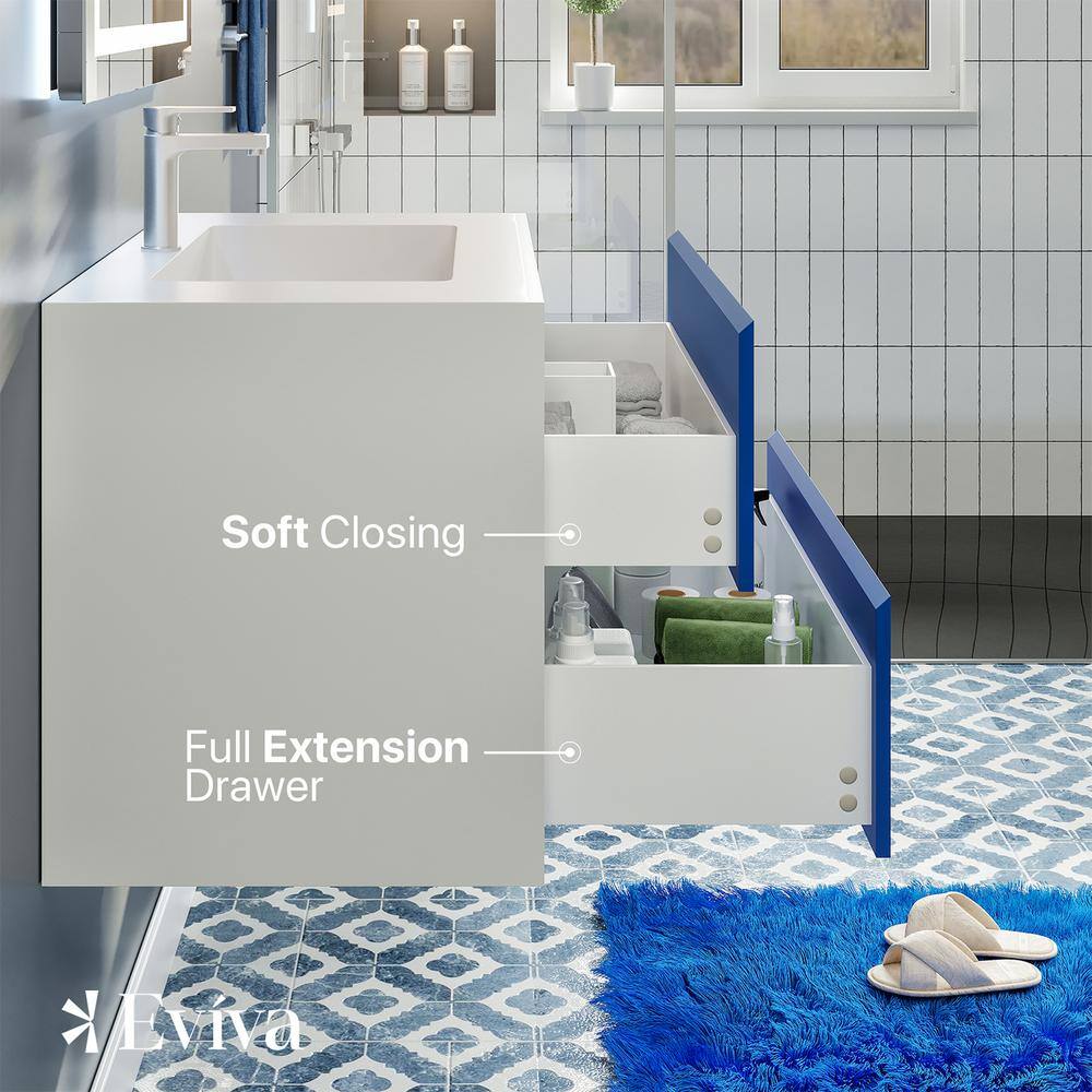 Vienna 36" Blue and White Wall-Mount Bathroom Vanity with Integrated Acrylic Top
