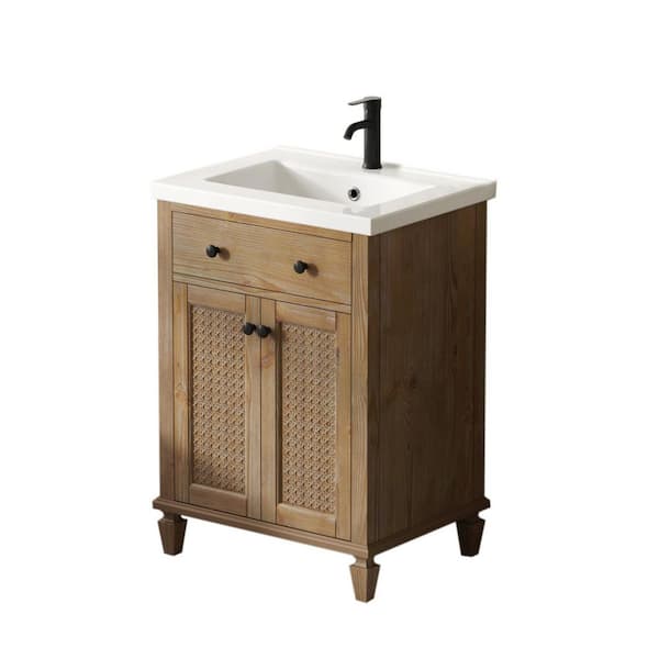 Beloria 24 in. Single Freestanding Light Brown Bath Vanity with White Ceramic Top Assembled
