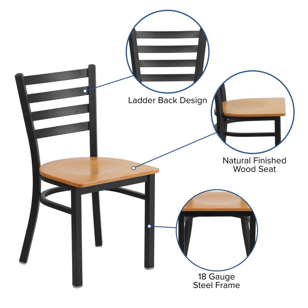 Natural Wood Seat Black Metal Ladderback Side Chair