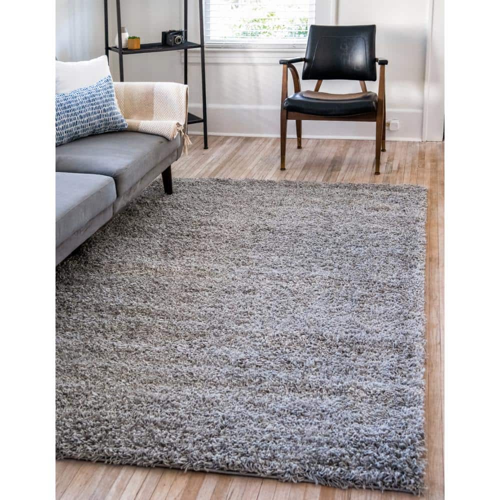 Cloud Gray High Pile Shag Rectangular Area Rug