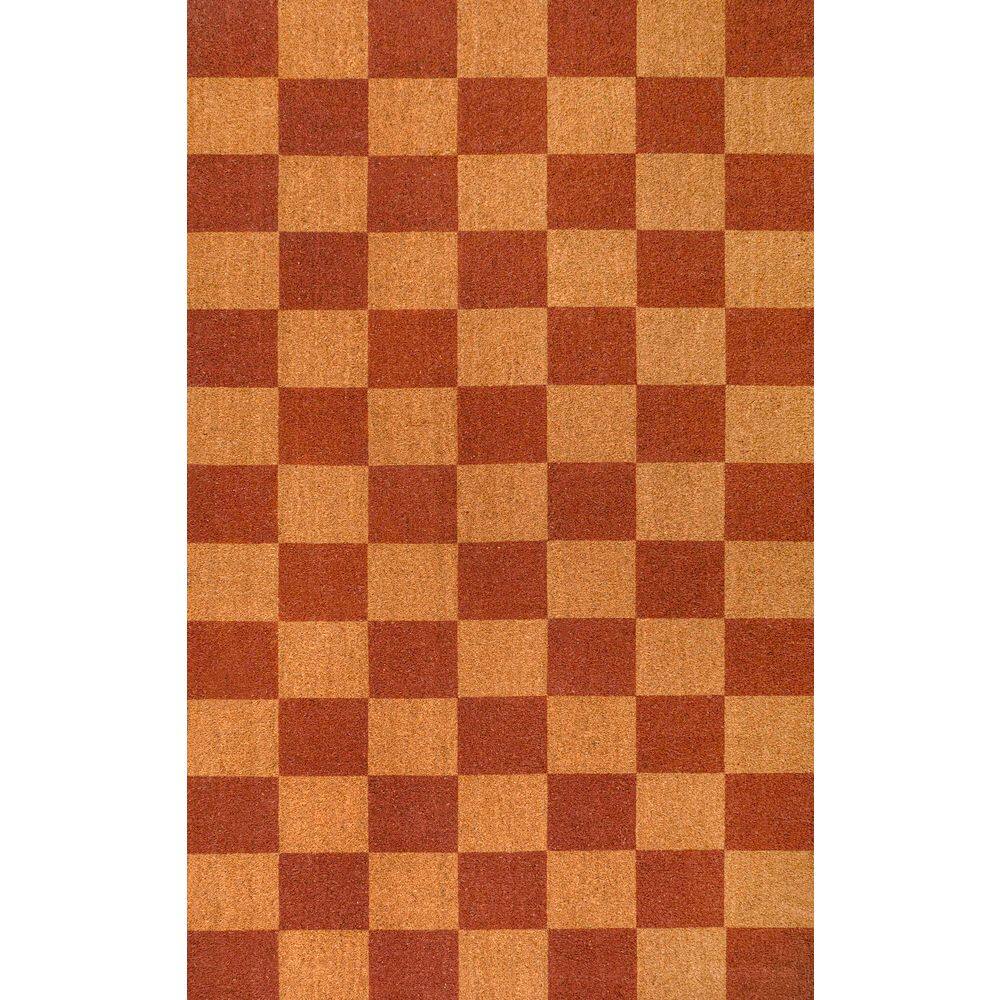 JONATHAN Y Peater Classic Casual Commerical Natural Coir Natural/Red  Checker 3 ft. x 6 ft. Indoor/Outdoor Runner Rug NRF110A-36 - The Home Depot