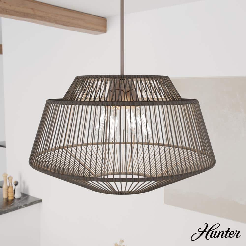 Sable Rattan Geometric Pendant Light with Aluminum Frame
