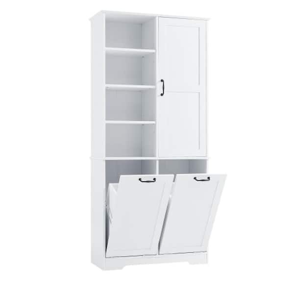 31 in. W x 14 in. D x 68 in. H White MDF Freestanding Bathroom Storage Cabinet Linen Cabinet with Doors and Drawers