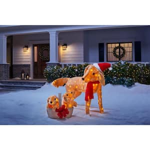 30 in Adorable Dogs LED Golden Retriever with Basket of Puppies Yard Sculpture