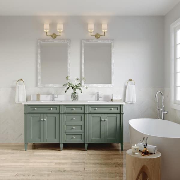 James Martin Vanities Brittany 72.0 in. W x 23.5 in. D x 33.8 in. H Bathroom Vanity in Smokey Celadon with White Zeus Silestone Quartz Top