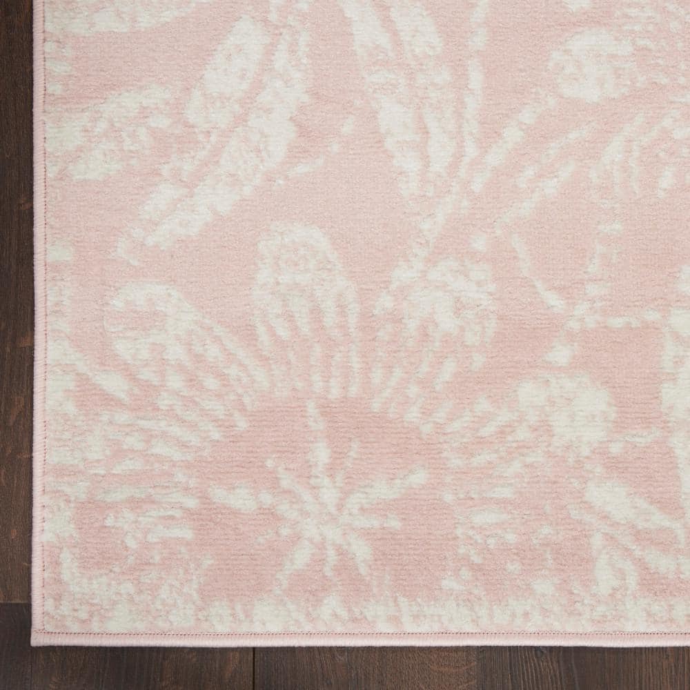 Pink Floral Synthetic 4' x 6' Reversible Rug