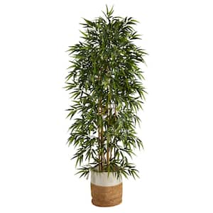 72 in. Green Artificial Bamboo Tree in Handmade Jute and Cotton Basket
