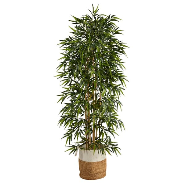 Nearly Natural 72 in. Green Artificial Bamboo Tree in Handmade Jute and Cotton Basket
