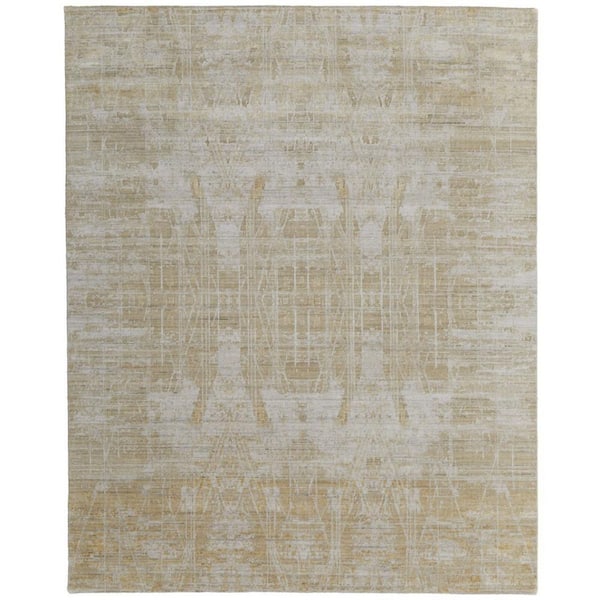 HomeRoots 8 ft. x 10 ft. Yellow, Ivory Abstract Area Rug