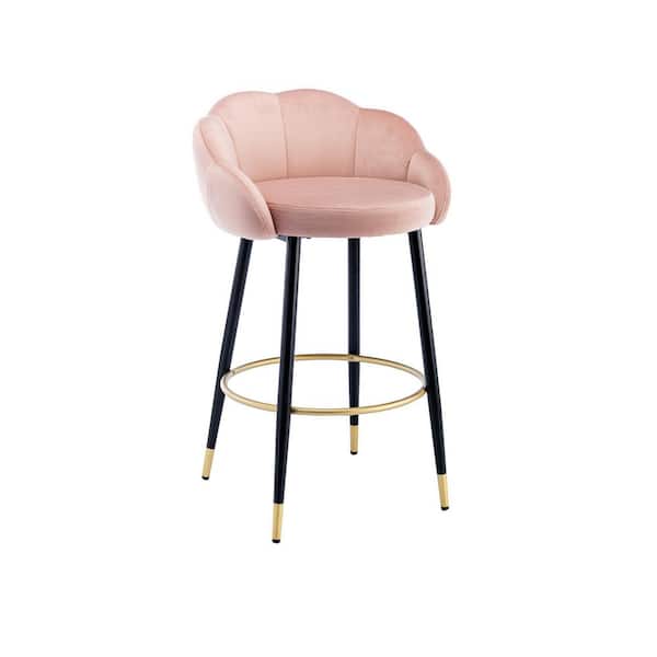 URTR 37 in. Pink Low Back Metal Frame Velvet Counter Height Bar Stools, Upholstered Kitchen Bar Chairs(Set of 2)