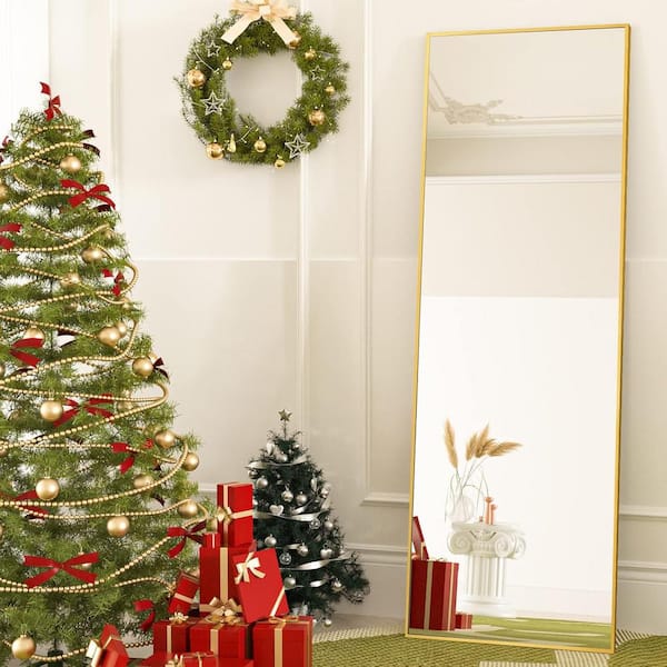 Unbranded Black 22 in. W x 65 in. H Rectangle Full Length Mirror, Aluminum Alloy Frame Floor Mirror, Free-Standing Hanging Leaning