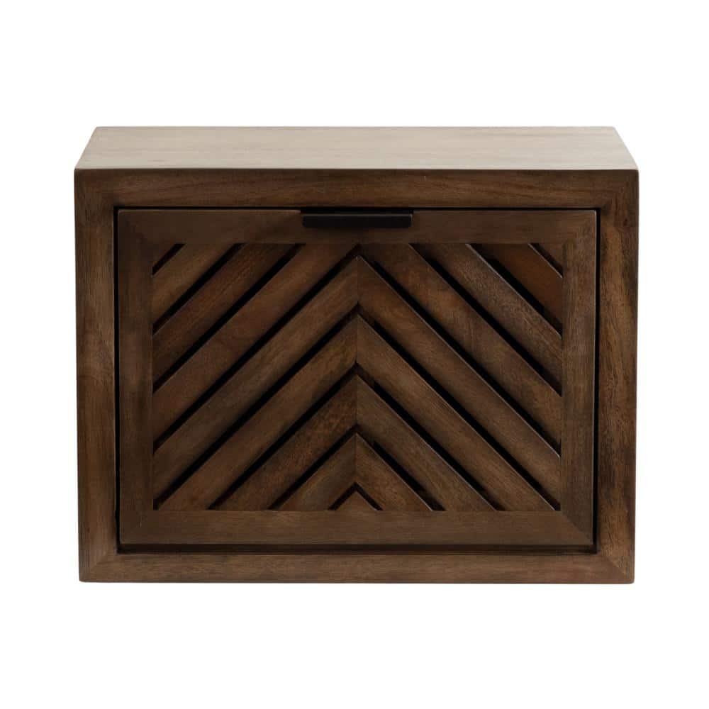 Natural Mango Wood Floating Side Table with Slatted Door