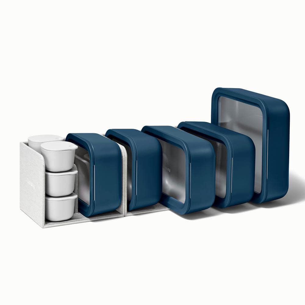 Caraway Home 17pc Food Storage Set Navy: Ceramic-Coated Glass Containers, Oven & Microwave Safe, 1 Year Warranty