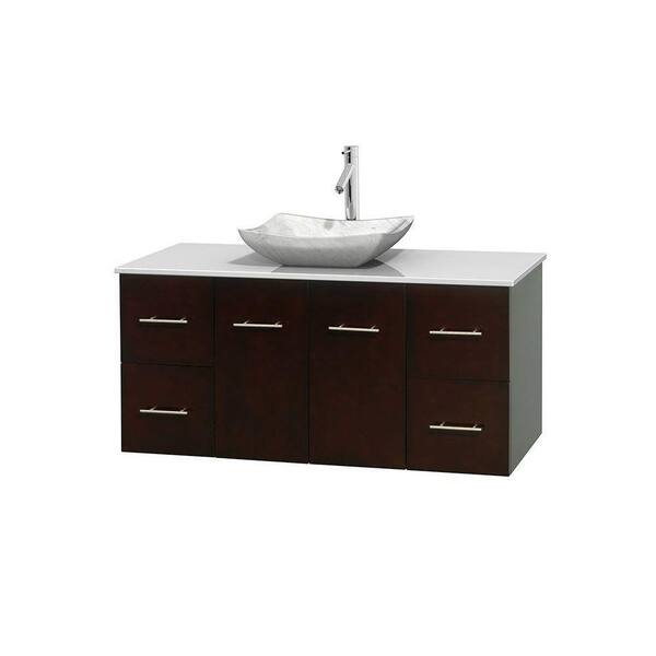 Wyndham Collection Centra 48 in. Vanity in Espresso with Solid-Surface Vanity Top in White and Sink