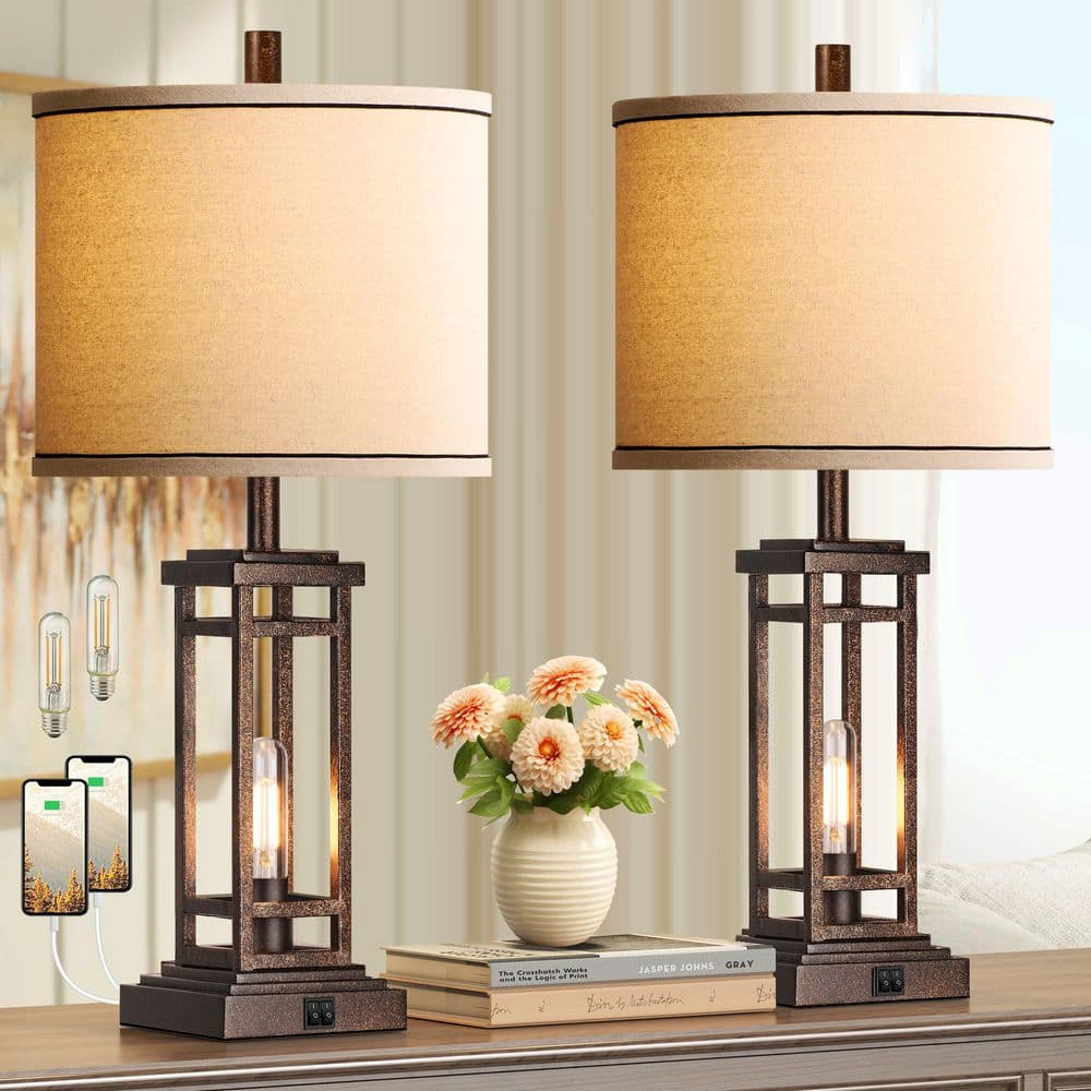 27.5 Tall Farmhouse Bronze Table Lamps with USB C Plus USB A Charge Ports, Rustic End Lamps (Set of 2) for Bedroom price history on PriceWatchPro
