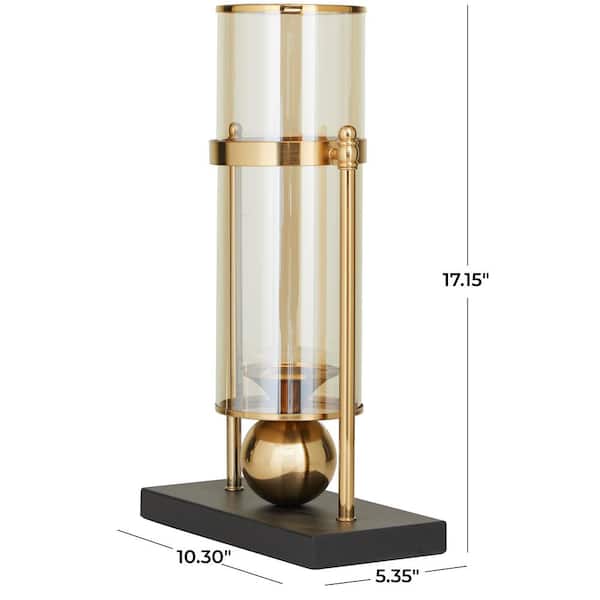 17 in. Gold Metal Pillar Hurricane Lamp