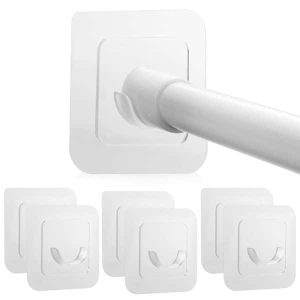 Adhesive Transparent Curtain Rod Bracket for Tension Rods Under 1 in Diameter, No-Drill Mount, 6 Pack