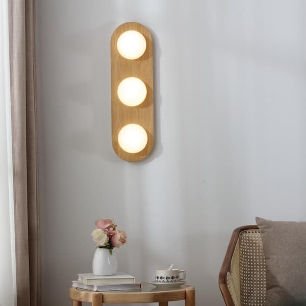 Orbita 3 Light 7 In. 15W Wood Grain Finish Integrated LED Flush Mount/Wall Sconce with Frosted Glass Shades