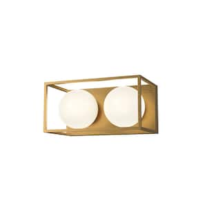 Amelia 13-in 2 Light 60-Watt Aged Gold/Opal Matte Glass Vanity Light