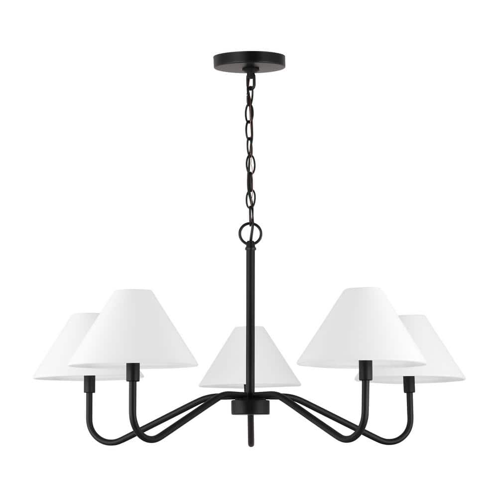Midnight Black 5-Light Candelabra Chandelier with White Linen Shades
