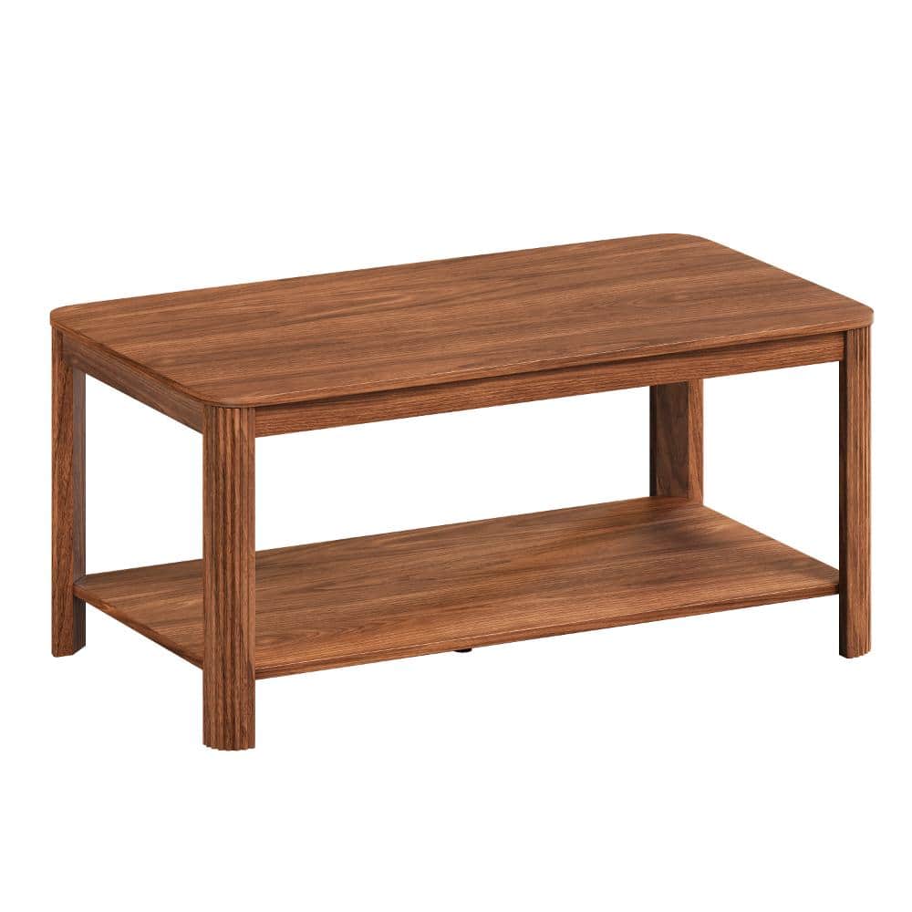 Walnut Wood Rectangular Outdoor Coffee Table with Storage Shelf