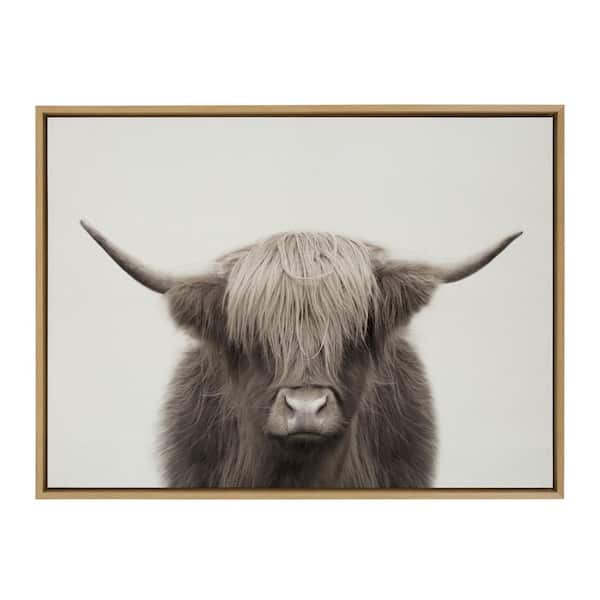 Kate and Laurel Hey Dude Highland Cow Color by The Creative Bunch Studio Framed Animal Canvas Wall Art Print 38.00 in. x 28.00 in.