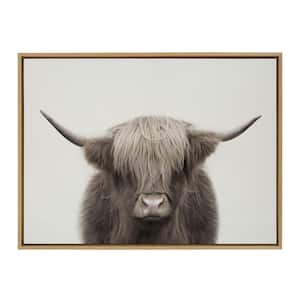Hey Dude Highland Cow Color by The Creative Bunch Studio Framed Animal Canvas Wall Art Print 38.00 in. x 28.00 in.