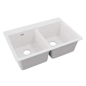 Quartz Classic 33 in. Drop-in Double Bowl White Granite/Quartz Composite Kitchen Sink Only