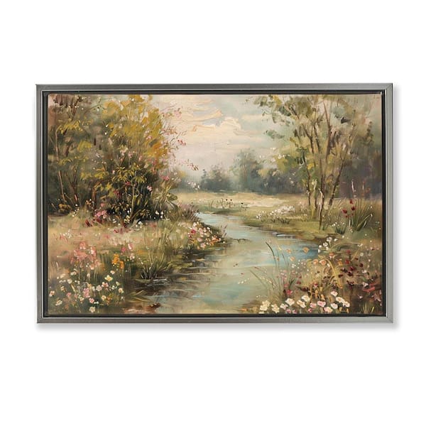 Stupell Industries Spring Stream Landscape by LSR Design Studio Gray Floater Frame Nature Graphic Art Print 21 in. x 31 in.
