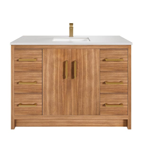 Curio 48 in. Single Sink Walnut Bath Vanity with White Carrara Quartz Top (Assembled)