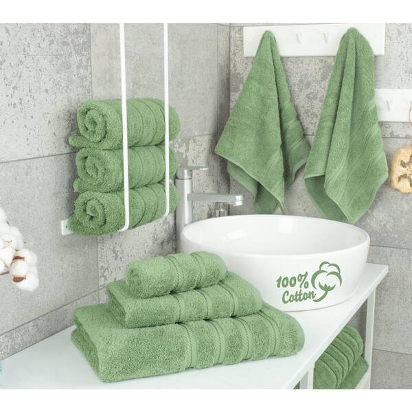 6 Piece Turkish Cotton Bath Towel Set Sage Green YY8JM7GWQM The Home Depot