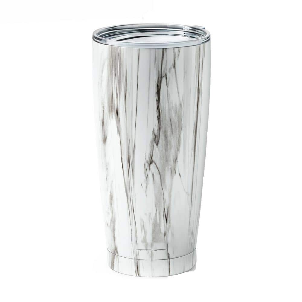 Double Walled 20 oz. Insulated White Marble Stainless Steel Coffee Tumbler 