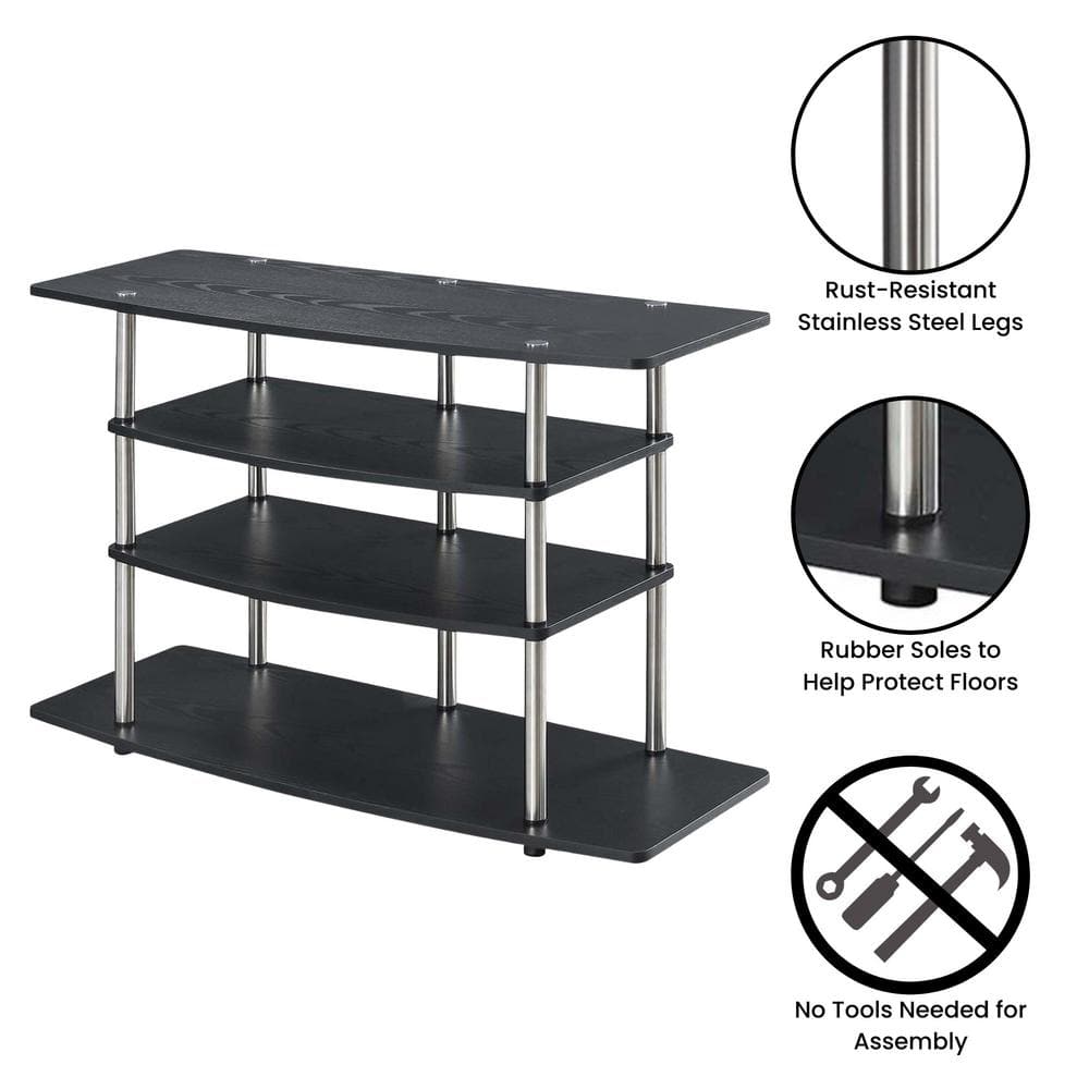 Black 42" Particle Board and Stainless Steel 4-Tier TV Stand