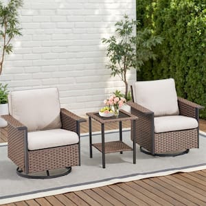 Nyajiah 3-Piece Wicker Patio Conversation Set with Beige Cushions