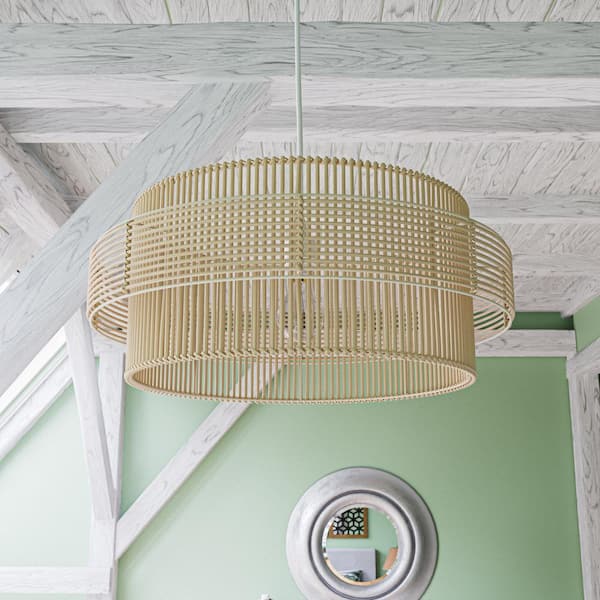 Hampton Bay Trentwood 1-Light with Natural Pendant Chandelier Rattan Shade