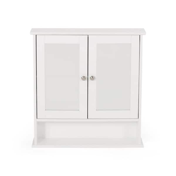 Miscool Anky 22.25 in. W x 5.25 in. D x 23 in. H Bathroom Storage Wall Cabinet in White with Mirror Doors