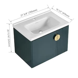 28 in. W x 18.5 in. D x 20.69 in. H Single Sink Wall Mounted Bath Vanity in Green with White Ceramic Top