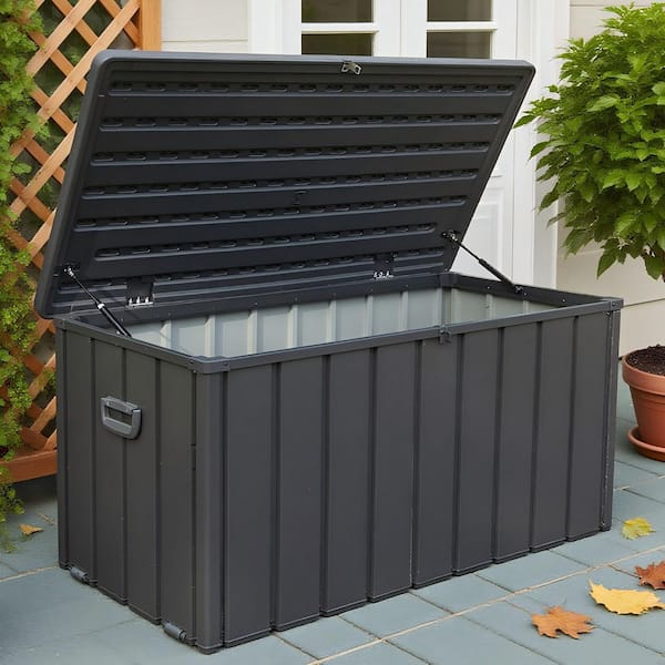 Unbranded 120 Gal. Dark Gray Steel Waterproof Lockable Outdoor Storage Bench with Rolling Castors and Handles