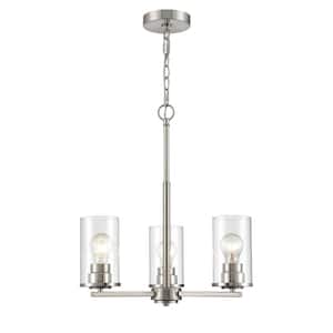 Verlana 19 in. 3-Light Brushed Nickel Chandelier with Clear Glass