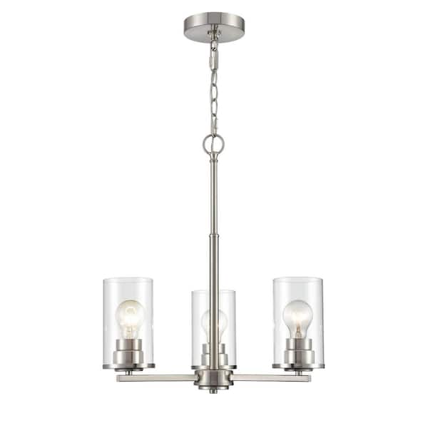 Millennium Lighting Verlana 19 in. 3-Light Brushed Nickel Chandelier with Clear Glass