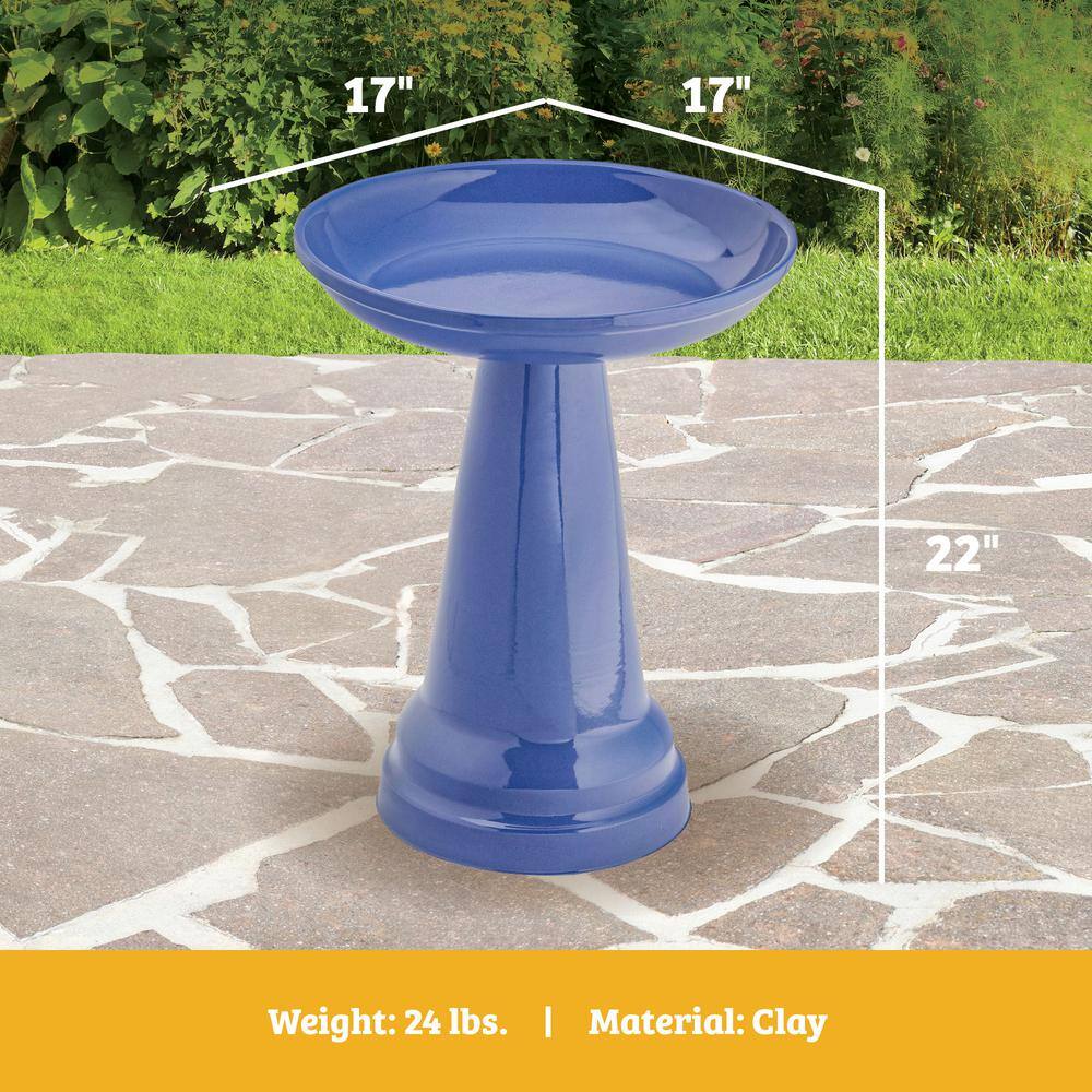 Burgundy Ceramic Clay Pedestal Bird Bath, 22"H x 17"D
