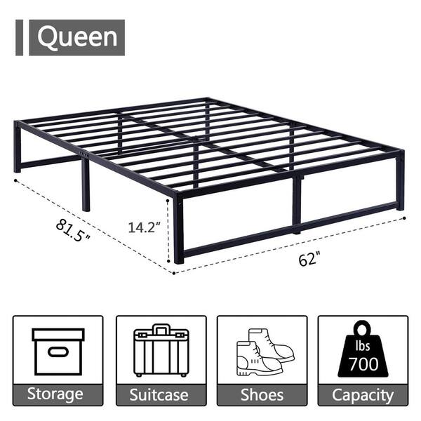 VECELO Queen size Bed Frame, 62 in. W，Metal Platform Bed