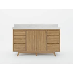 Madison Teak 60 in. W x 22 in. D x 36 in. H Single Sink Bath Vanity in Golden Teak with 2 in Carrara Quartz Top