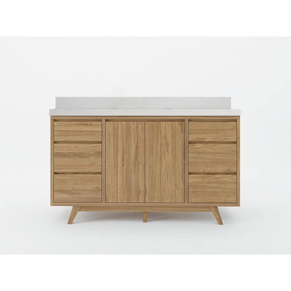 Willow Collections Madison Teak 60 in. W x 22 in. D x 36 in. H Single Sink Bath Vanity in Golden Teak with 2 in Carrara Quartz Top