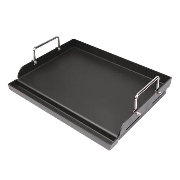 17 in. x 13 in. Nonstick Metal Griddle Flat Top Plate with Grease Groove Removable Handles for Gas Grill